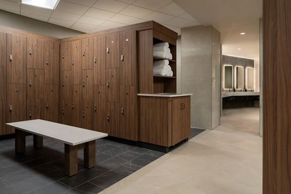 Locker room at the Life Time Atlantic Avenue club location