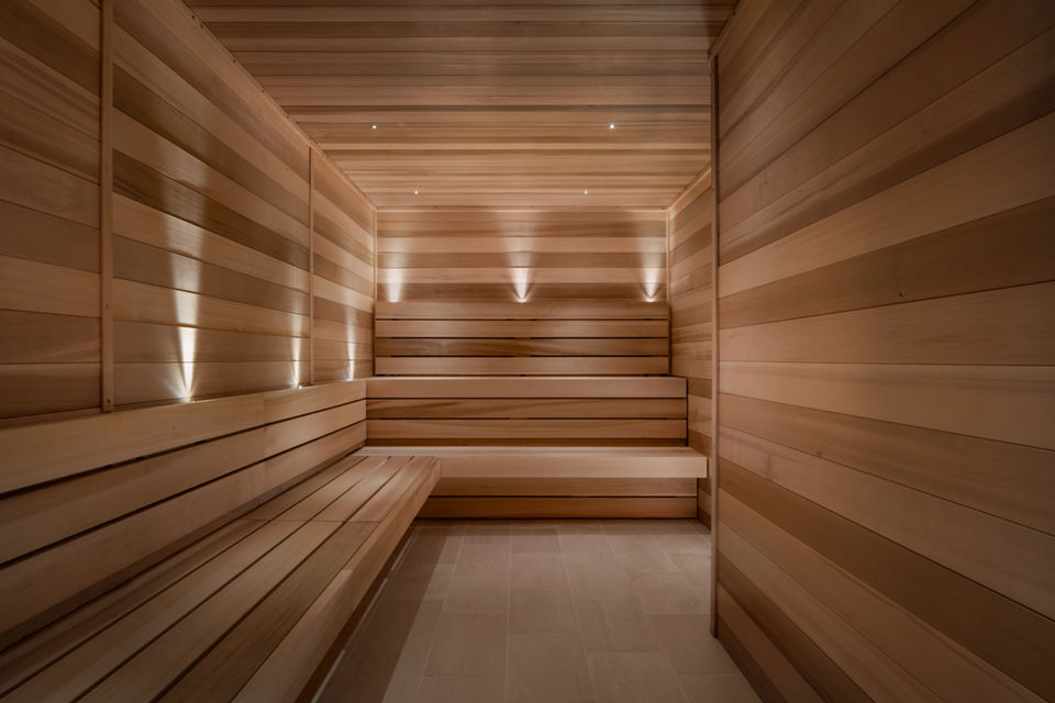 inside the sauna at Life Time