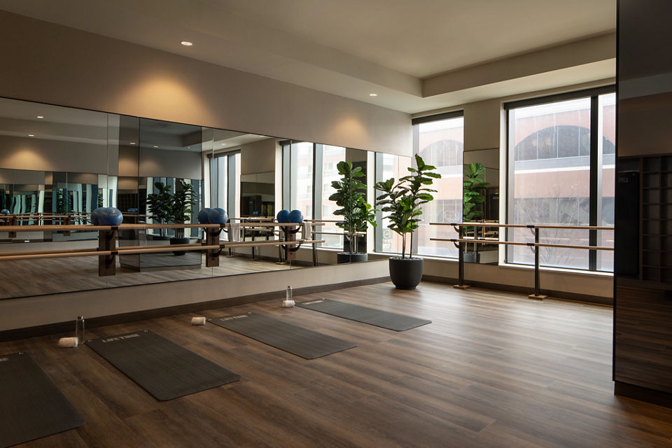 Yoga studio at the Life Time Atlantic Avenue club location