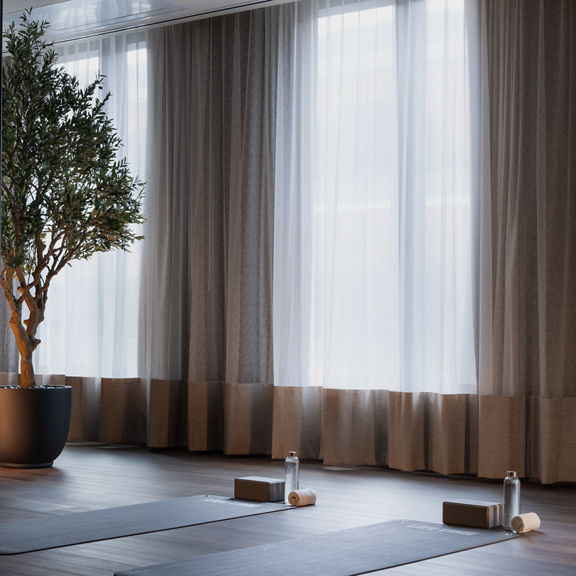 Yoga studio at the Life Time Atlantic Avenue club location