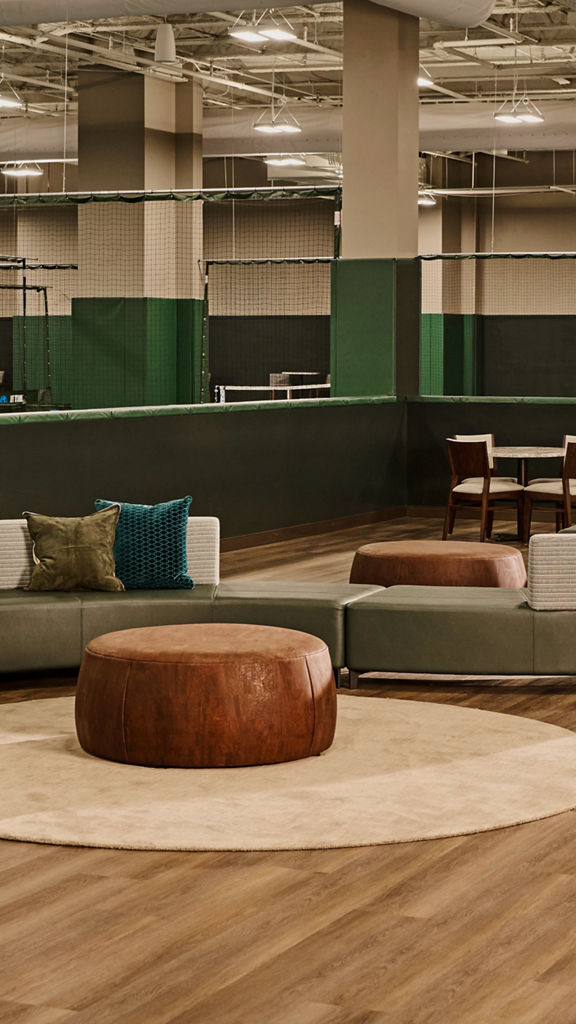 lounge room by indoor pickleball courts