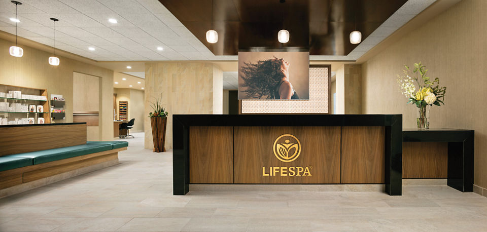 Reception desk and lounge at the Life Time Ardmore LifeSpa