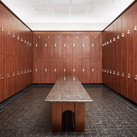 Bay of lockers in a locker room at Life Time