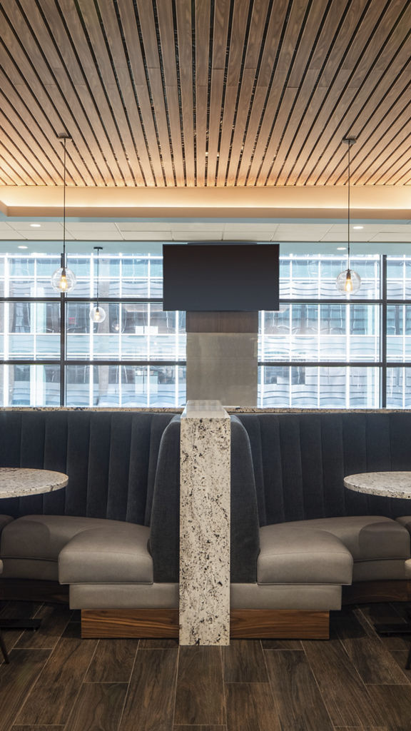 2 round booths in a cafe area