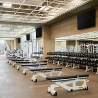 Weight benches on the fitness floor at Life Time
