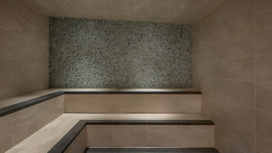 Tiled steam room at Life Time