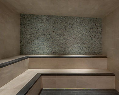 Tiled steam room at Life Time