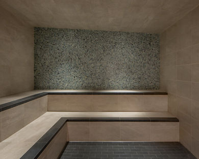 Tiled steam room at Life Time