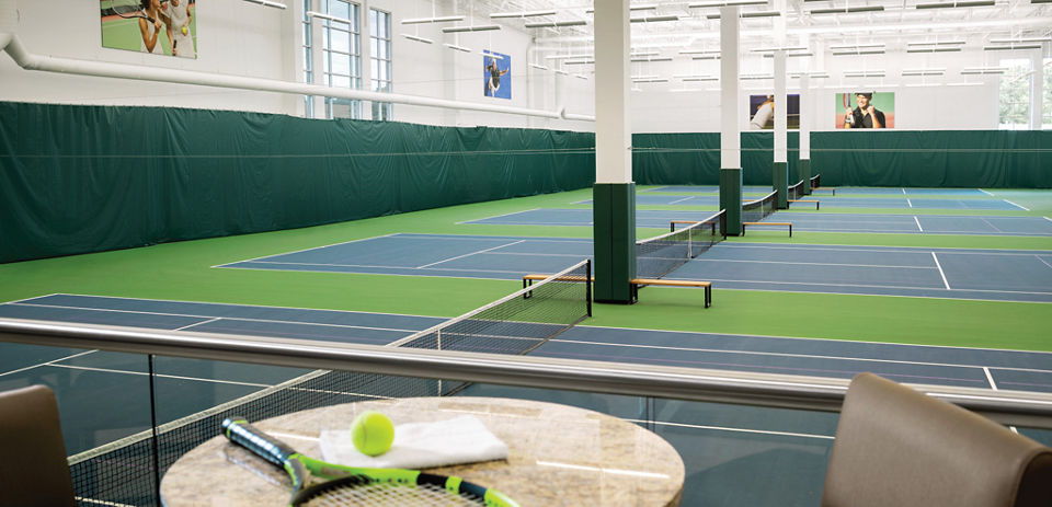Indoor tennis courts at Life Time
