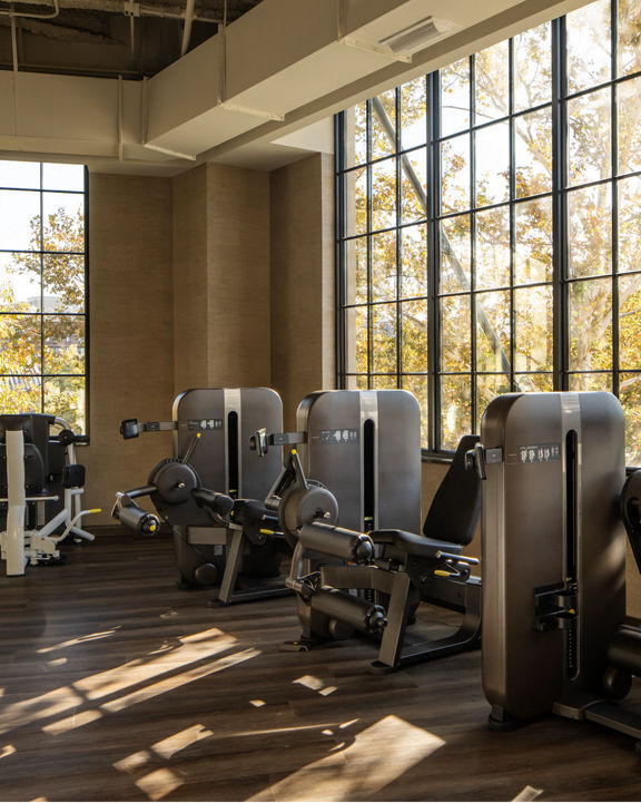 Strength equipment on the fitness floor at Life Time