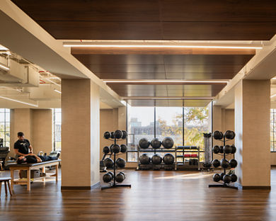 Strength equipment on the fitness floor at Life Time