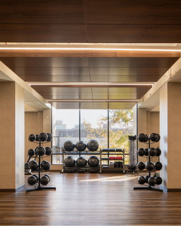 Strength equipment on the fitness floor at Life Time