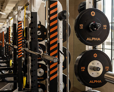 Alpha strength equipment on the fitness floor at Life Time