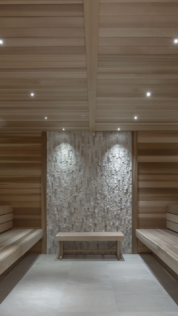 Wood and tiled dry sauna at Life Time