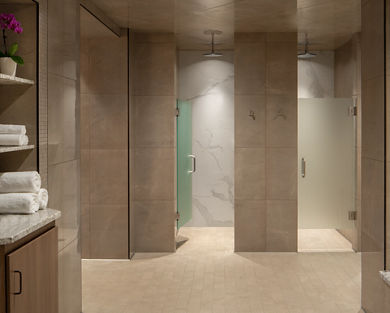 showers at Life Time locker rooms