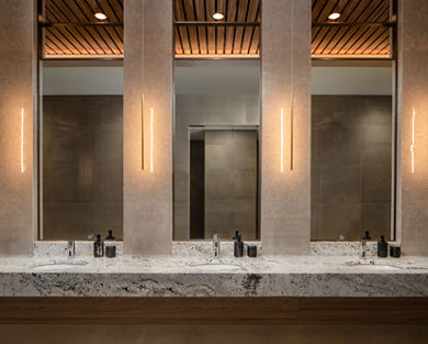 Sink vanities in a Life Time locker room