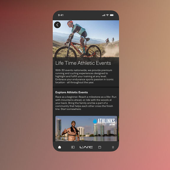 life time app athletic events screen