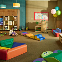 Toddler area with brightly colored toys in a Life Time Child Center