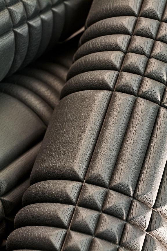 Close-up of a black foam roller