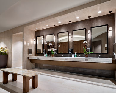 Vanity sink area in the locker room at a Life Time