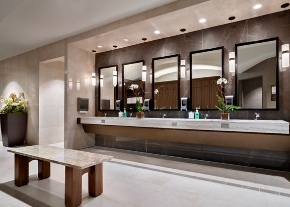 Vanity sink area in the locker room at a Life Time