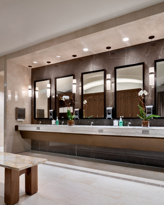 Vanity sink area in the locker room at a Life Time