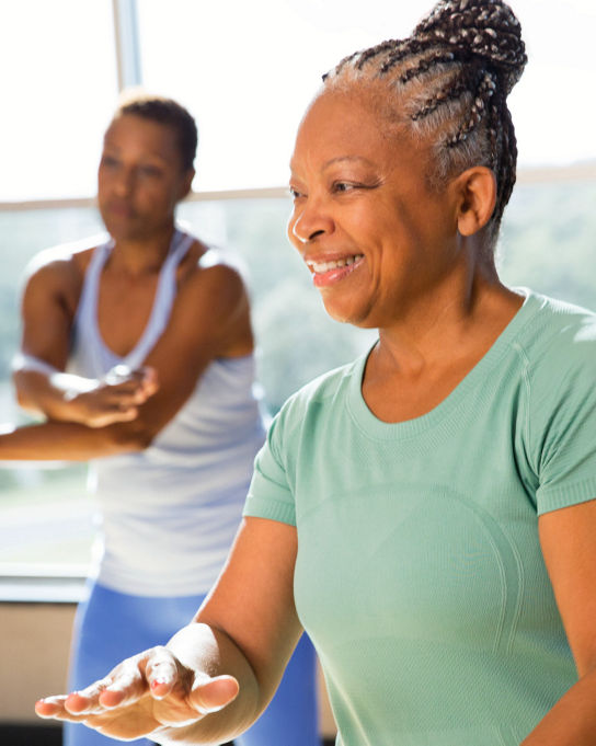 Active-agers participating in a group fitness class.