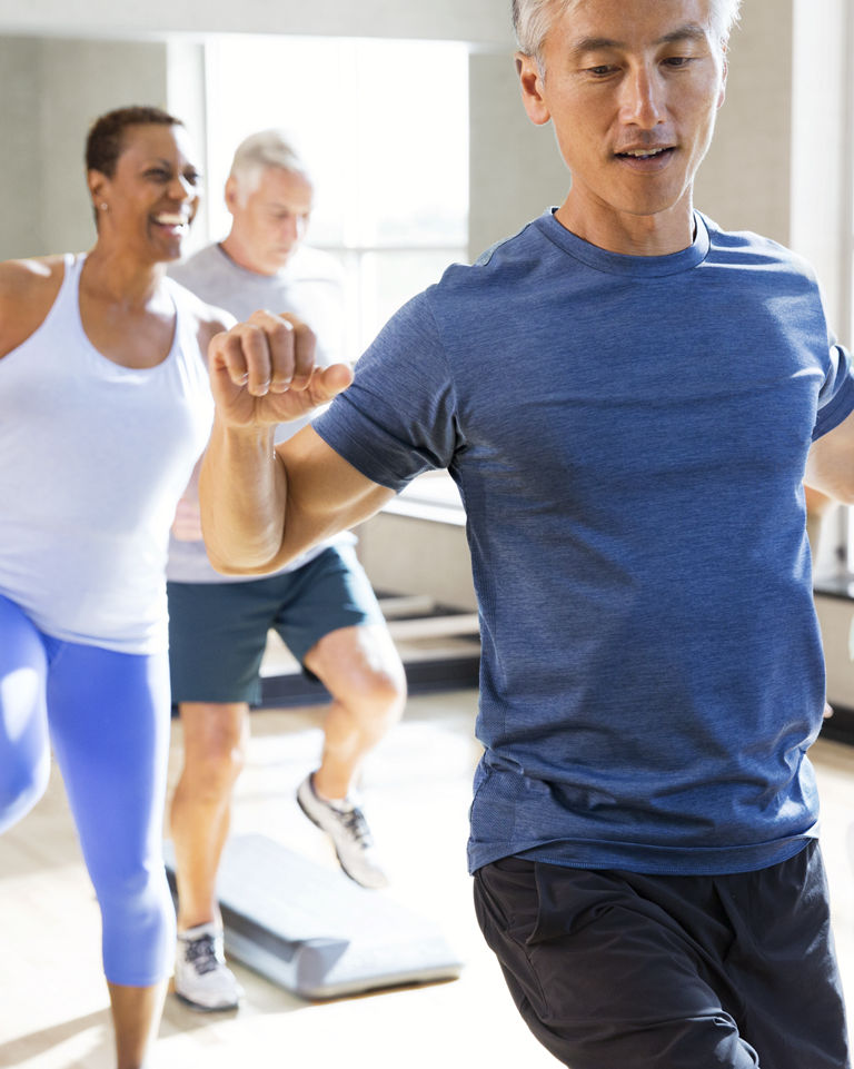 Active-agers participating in a group fitness class.