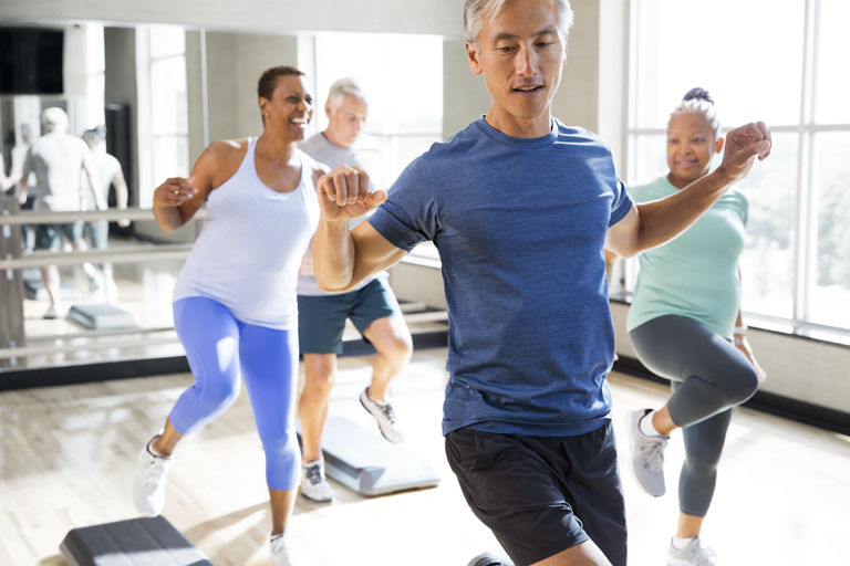 Active-agers participating in a group fitness class.