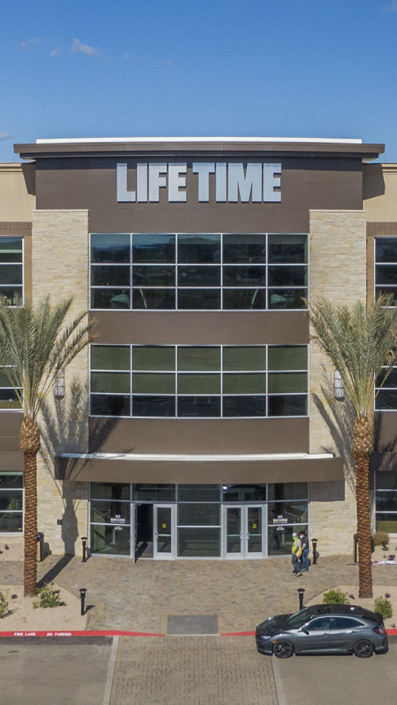 An aerial view of the exterior of Life Time Happy Valley Peoria