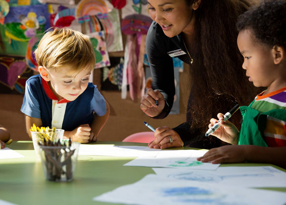 Children coloring during a kids art class at Life Time