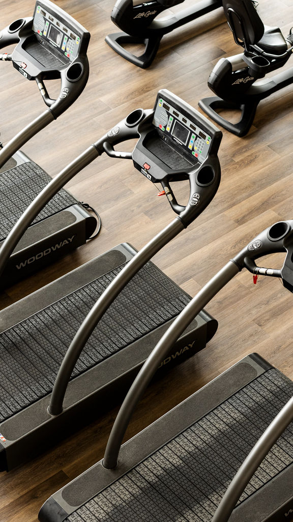 Overhead view of treadmills on the fitness floor at Life Time