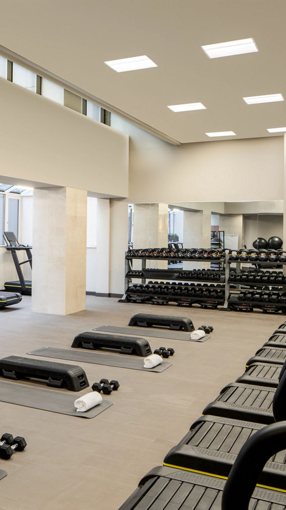 Cardio equipment on the fitness floor at the Life Time Midtown club location