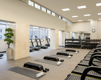 Cardio equipment on the fitness floor at the Life Time Midtown club location