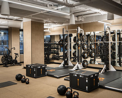 Alpha small group training area on the fitness floor at the Life Time Midtown club location