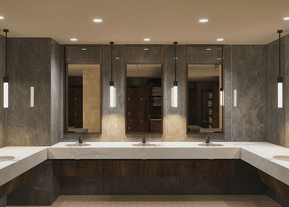 vanities inside the locker room at Life Time