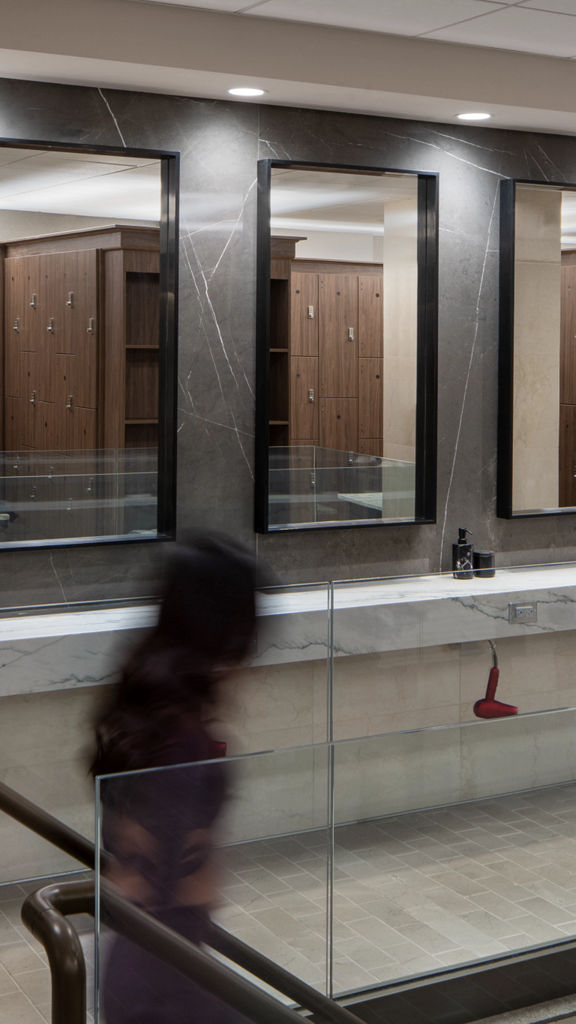 Vanity area in a locker room at Life Time