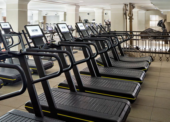 Treadmills on the fitness floor at the Life Time NoHo club location