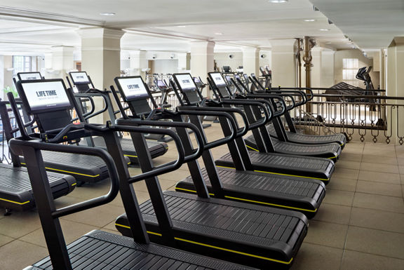 Treadmills on the fitness floor at the Life Time NoHo club location