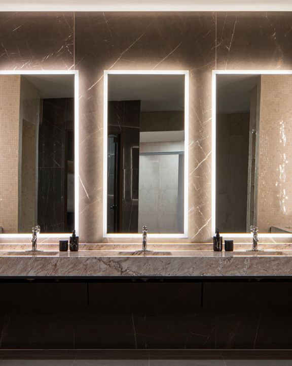 Vanity sink area in the locker room at a Life Time