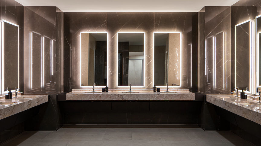 Vanity sink area in the locker room at a Life Time