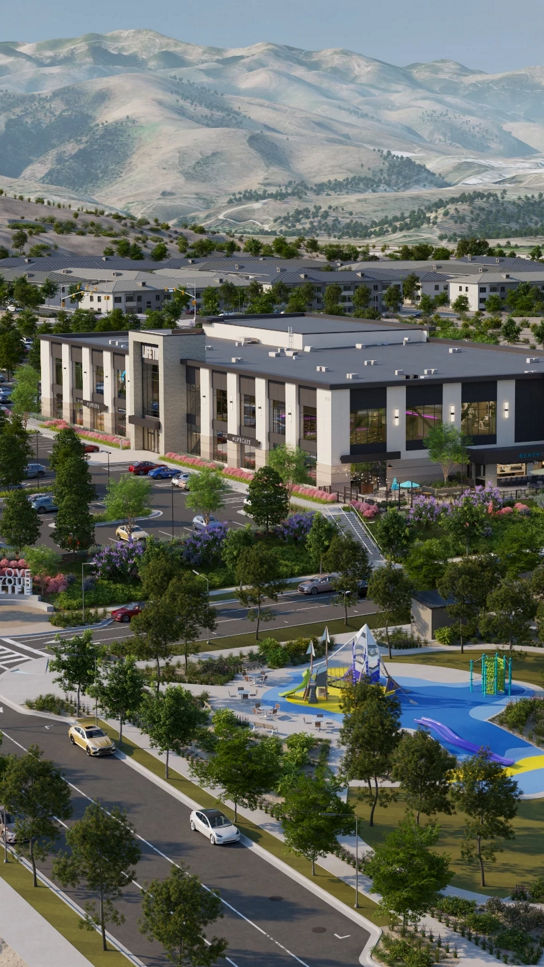 Exterior of Life Time Building with Mountains in the backround