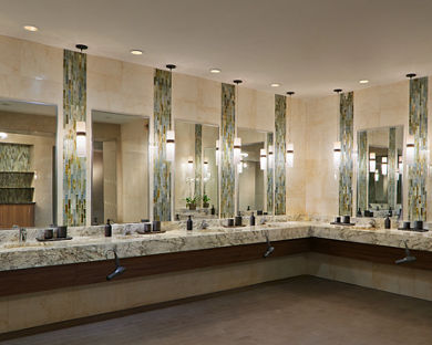 sinks in the locker room at Life Time
