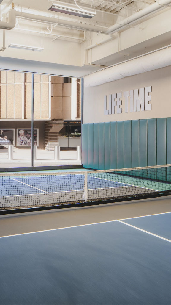 Indoor Pickleball court at the Life Time Penn 1 club location