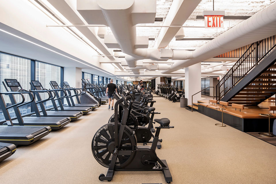 Cardio equipment on the fitness floor at Life Time