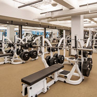 Strength equipment on the fitness floor at Life Time