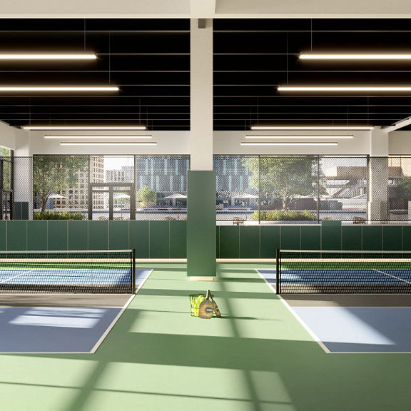 2 brightly lit indoor pickleball courts at life time penn 1