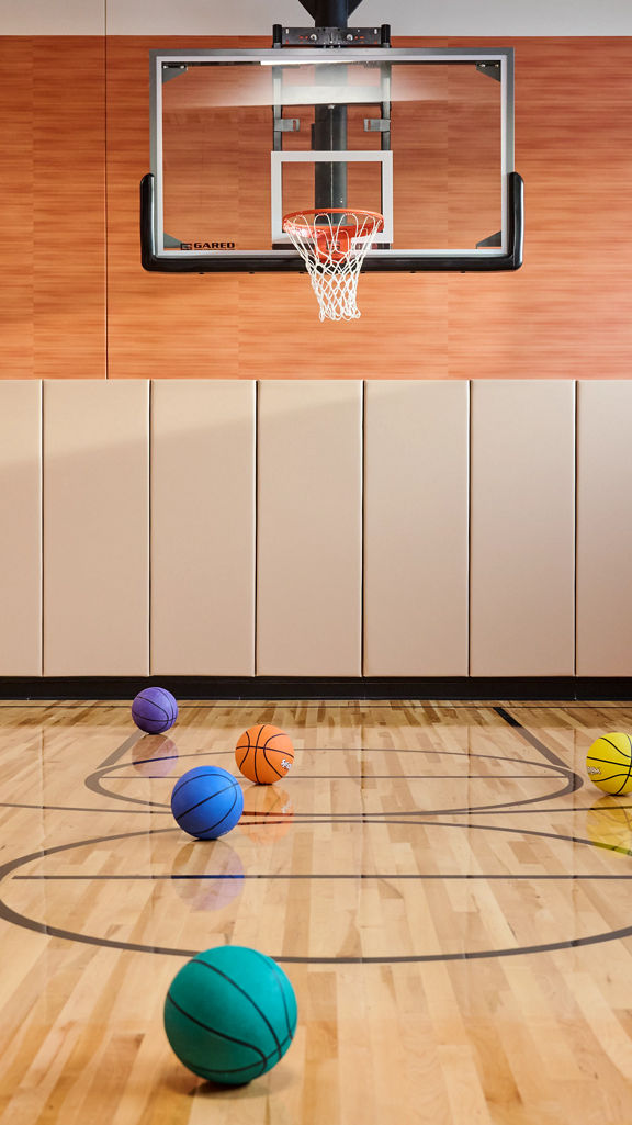 colorful display of basketballs on a basketball court