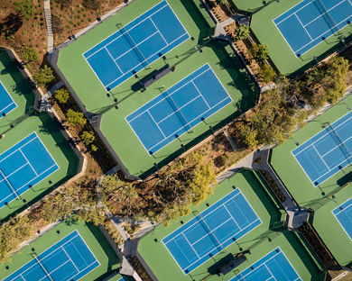 Aerial view of 12 outdoor tennis courts