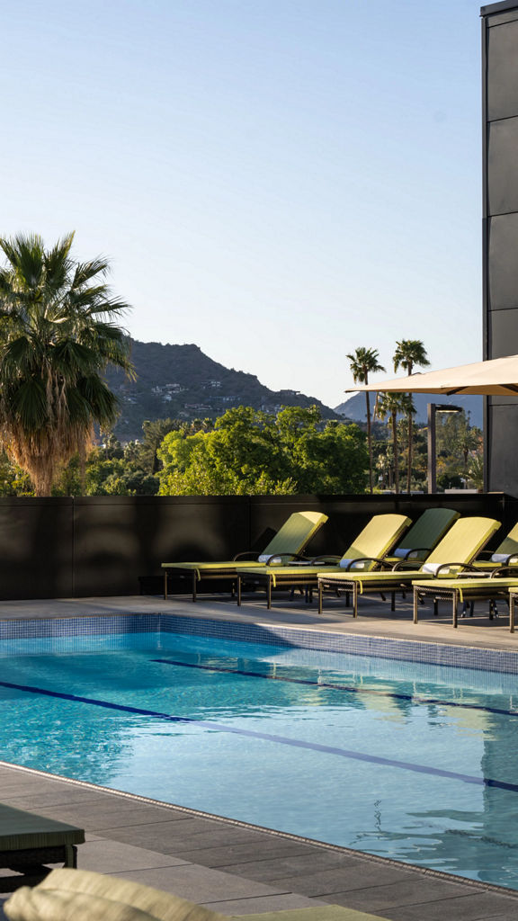 Outdoor rooftop pool at the Life Time Scottsdale Fashion Square club location